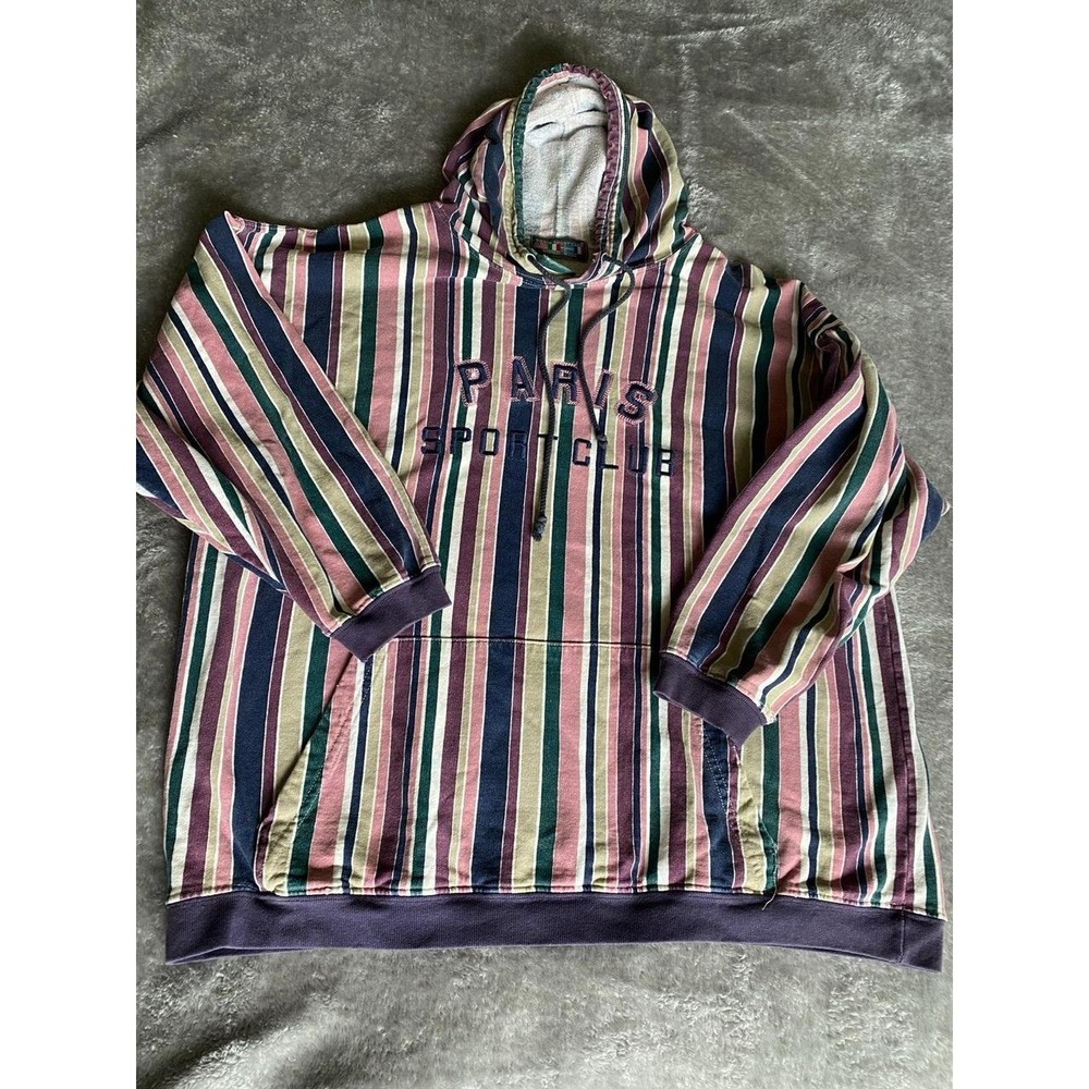 Paris Sport Club Hoodie Sweatshirt 3/4 Sleeve Vintage Striped Vintage s54